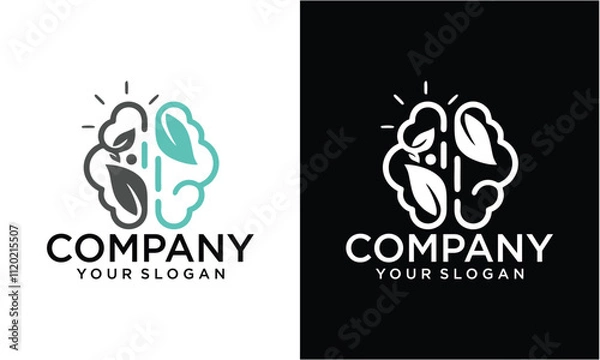 Fototapeta Creative brain logo with leaf concept logo design