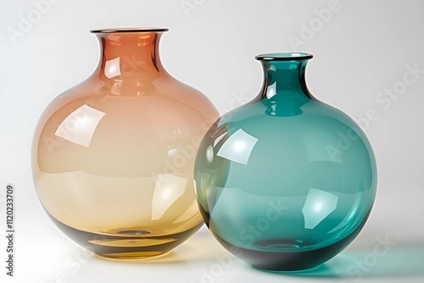 Obraz Modern Gradient Glass Vases in Amber and Teal with Minimalist Design