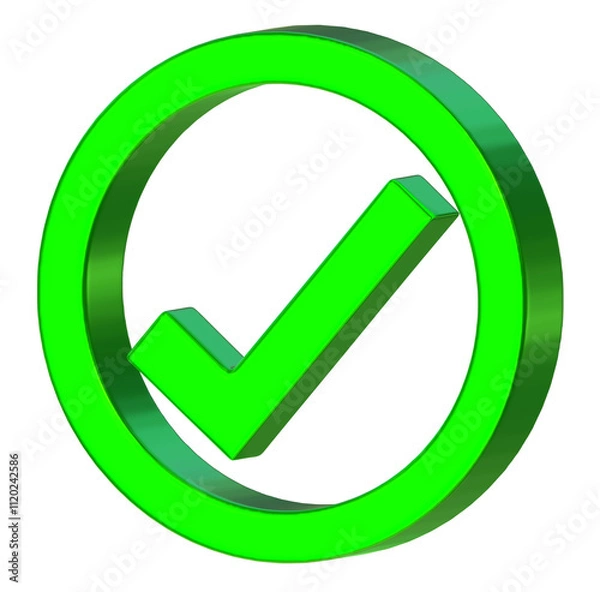 Fototapeta Green check mark 3d tick icon symbol, checkmark, checked icon or correct choice sign.