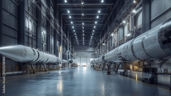 Obraz Advanced Hangar Housing Massive Rockets in Modern Aerospace Facility