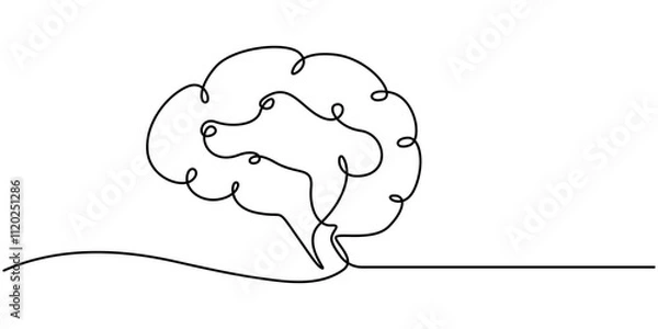 Obraz Brain continuous one line drawing, Continuous one line drawing of human brain. Hand drawn minimalism style. brain line art vector illustration, 
Human brain single line art, continuous one line draw.