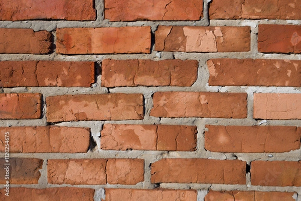 Obraz Close-up of a weathered brick wall texture.  Red bricks and grey mortar create a rustic look.