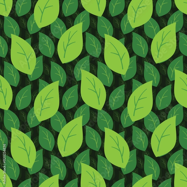 Fototapeta Green flat seamless pattern with overlapping leaf elements