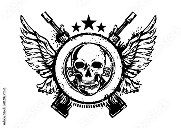 Fototapeta 髑髏と翼と銃