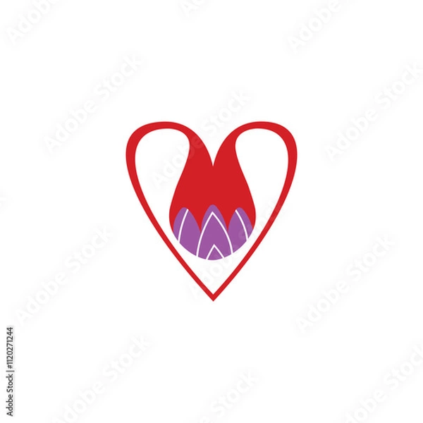 Fototapeta Vector icon of flower blooming in heart, element for love template