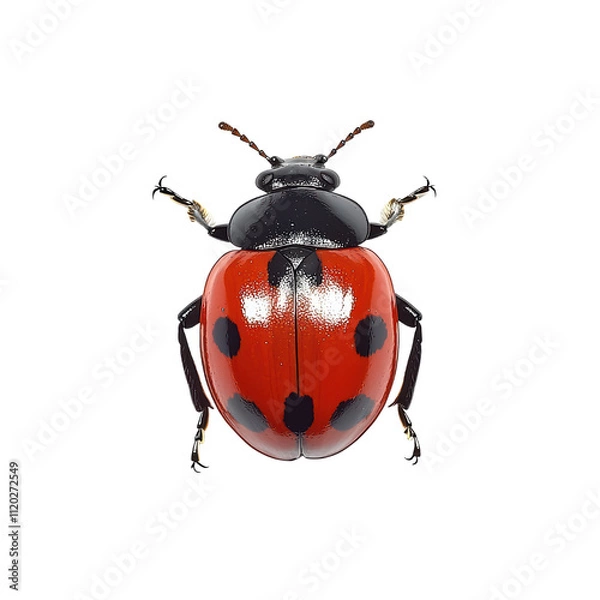 Fototapeta detailed of ladybug with vibrant red body and black spots, showcasing its unique features and structure. isolated on transparent background
