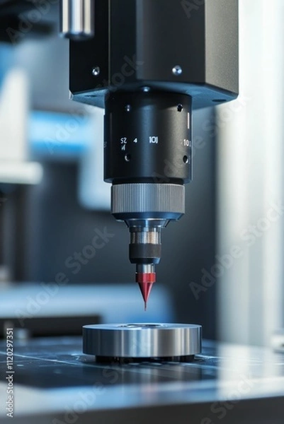 Fototapeta Precision instrument descends, precise point touches surface.