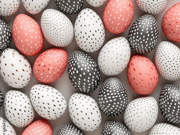 Fototapeta Colorful Easter Eggs on Light Background, Top View with Space for Text