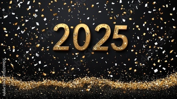 Obraz A black background with gold numbers and confetti