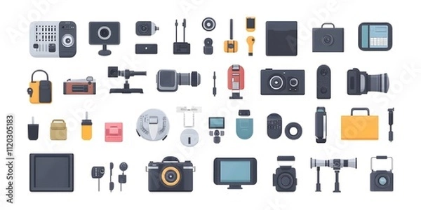 Fototapeta Theme: Press, Journalism, Icon Set, Shapes, Objects, on White Background, Abstract Image, Texture, Pattern Background, Wallpaper, Cover and Screen of Smartphone, PC, Laptop, 9:16 and 16:9 Format