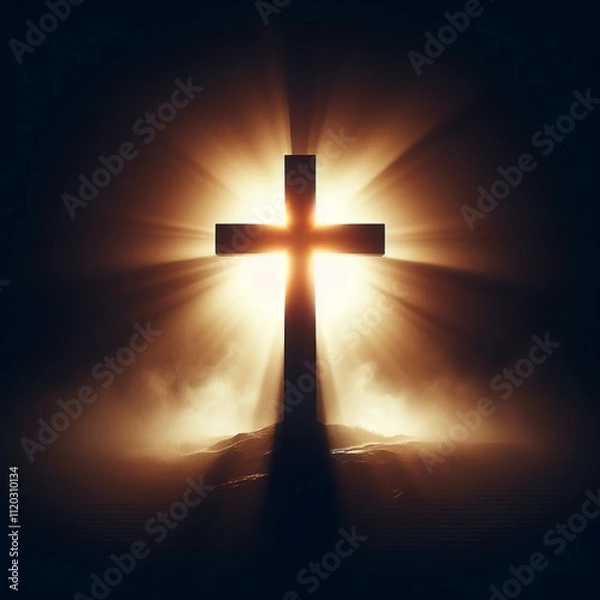Fototapeta Cross Silhouette Backlight a cross with edge lighting creating a