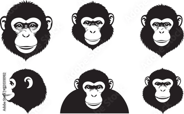 Fototapeta Realistic and Minimalist Primate Head Vectors for Merchandise
