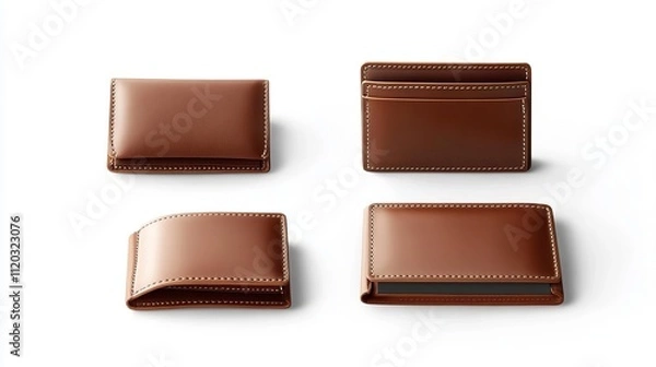 Fototapeta Elegant Brown Leather Wallets Multiple Views Product Photography Studio Shot