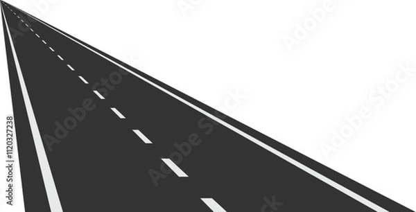 Fototapeta Long straight empty highway road leading into the distance on a white background, representing concepts such as travel, journey, destination, and future