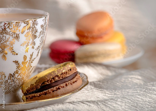 Obraz Elegant Tea and Macarons