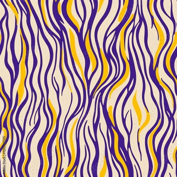 Obraz Stylish seamless pattern featuring flowing purple and yellow lines on a light background for creative projects