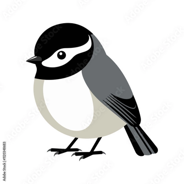 Fototapeta Flat Vector Illustration of BlackCapped Chickadee with Black Cap and Clean Lines