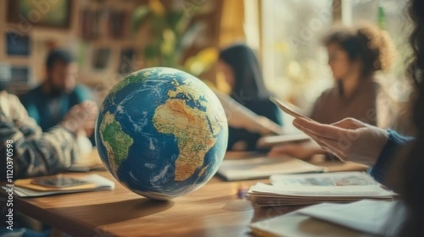 Fototapeta Global collaboration discussion classroom educational content engaging environment close-up view learning in action