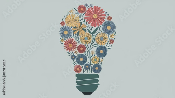 Fototapeta Colorful Light Bulb Filled with Diverse Flowers for Bright and Creative Artistic Expressions
