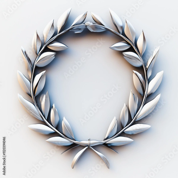 Fototapeta Elegant silver laurel wreath symbolizing achievement and honor, isolated on white.  
