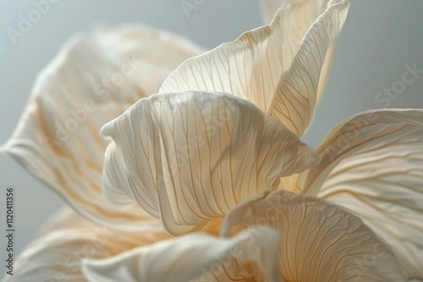 Obraz Delicate close-up of a creamy white flower petal showcasing soft curves and intricate textures in gentle natural light at dawn