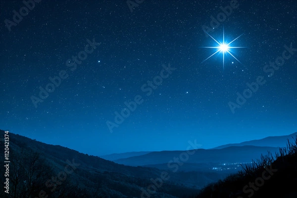 Fototapeta A clear, starry sky with one particularly bright star, symbolizing a lost loved one's presence and legacy