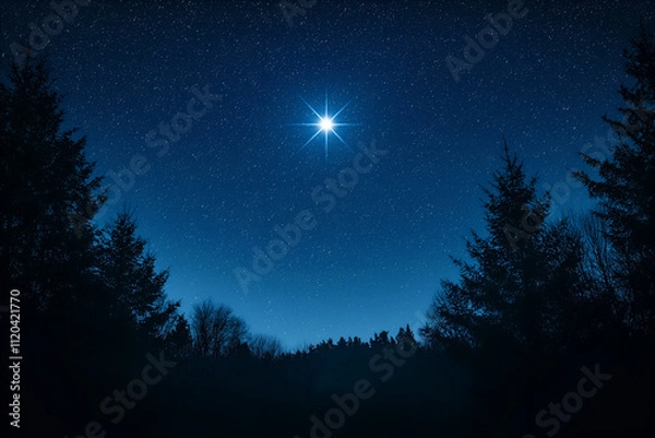 Fototapeta A clear, starry sky with one particularly bright star, symbolizing a lost loved one's presence and legacy