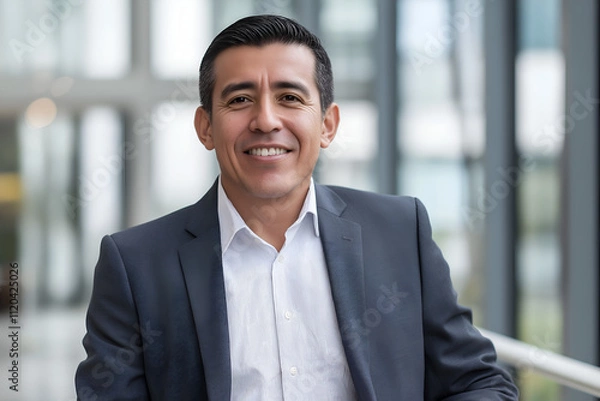 Obraz Portrait of a successful Mexican businessman looking at camera and smiling inside modern office building