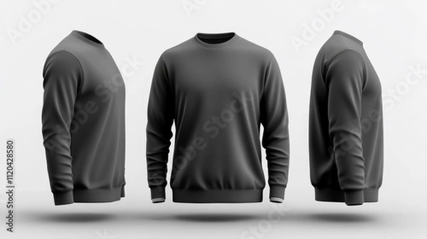 Obraz Long Sleeve 3D Render Mockup T-shirt Charcoal Color. Generative AI