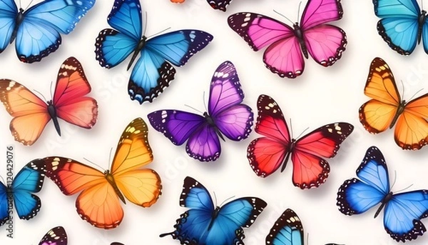Fototapeta Seamless background of colorful butterflies on a white background