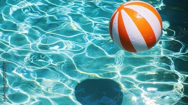 Fototapeta Beach ball floating in a pool clear water on a sunny day