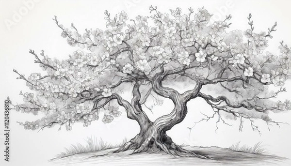 Fototapeta 잔잔한 바람에 꽃잎이 흩날리는 벚꽃 나무