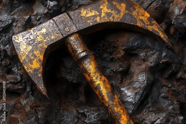 Obraz A Miner’s Pickaxe with Rust and Brown Paint Swirls
