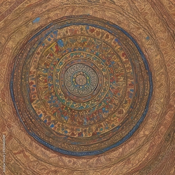 Obraz multi colored decorated hand draw rendered traced ornamental all over base background repeat pattern geometrical texture border ethnic tribal creative Generative AI 