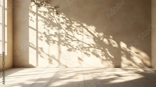 Fototapeta Cozy Beige Room with Tree Shadow and Soft Natural Light