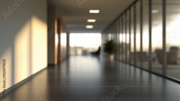Fototapeta Modern Spacious Office Hallway with Blurred Defocused Background