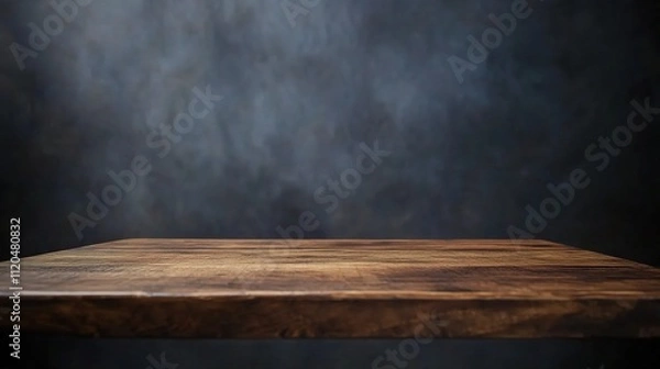 Fototapeta Empty Dark Wooden Table Top in a Cafe Background Setting