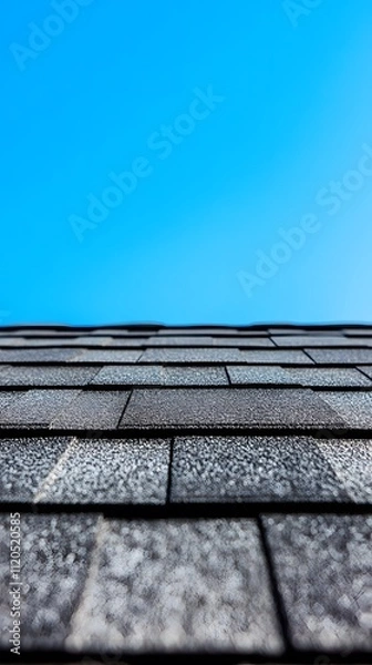 Obraz Image of an old gray shingled roof with a clear blue sky in the background