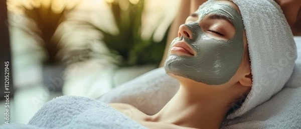Obraz Soothing facial mask application for radiant and rejuvenated skin a woman's journey to healthy complexion