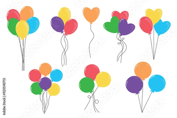 Fototapeta Multicolored balloons on a white background. Set of balloons. Balloons for birthday and party.