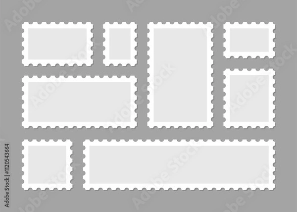 Fototapeta Postage stamp blank template collection. Different rectangular shapes with perforated edges.