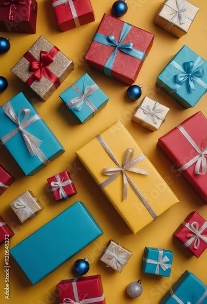 Fototapeta gift box for christmas, presenst and boxes, surpise for anniversary, giftboxes on colorful background