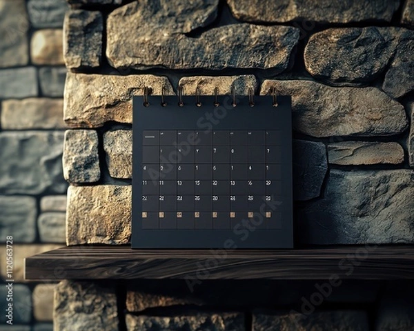 Fototapeta Stylish calendar mockup set against a textured stone wall, perfect for a modern aesthetic