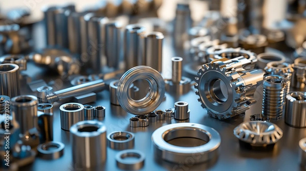 Fototapeta Precision metal components on display in a detailed close-up