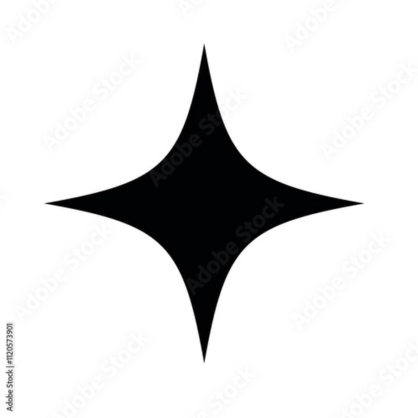 Fototapeta Sparkling star black silhouette on transparent background, vector four-pointed figure.