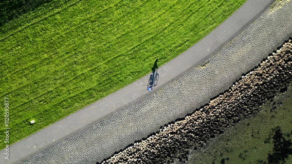 Fototapeta Aerial view of a protective dyke against high sea levels, the Netherlands