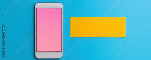 Fototapeta Vibrant Mobile Phone Display Against a Colorful Backdrop Featuring a Bright Yellow Rectangle