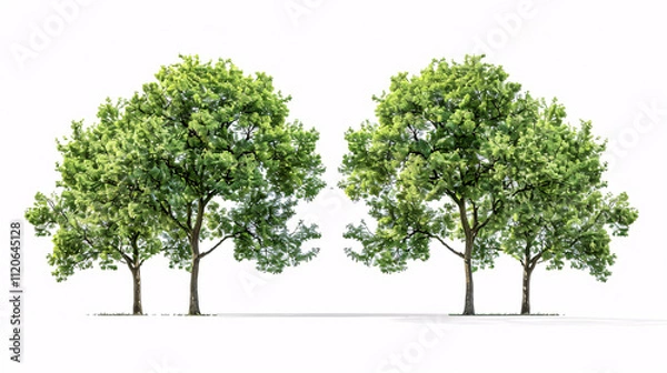 Fototapeta Liriodendron Tulipifera and Quercus Palustris Trees: Isolated on a white background, suitable for architecture.