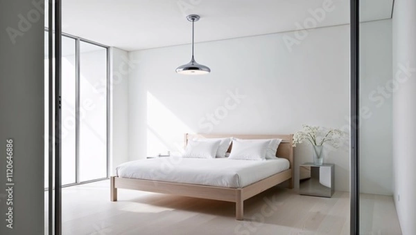Fototapeta clean white minimalist bedroom interiorrendering