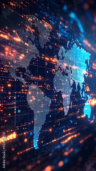 Obraz digital world map with vibrant data visuals and glowing connections